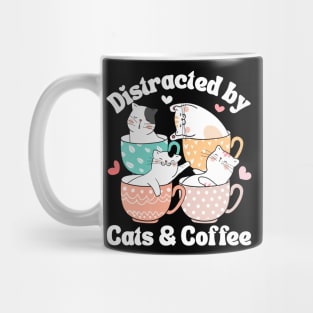 Distracted by Cats & Coffee Cat Lover Cute Mugs Kawaii Mom Mug